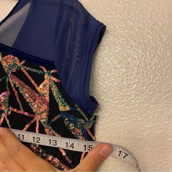 Weissman Dance costume blue sassy fringe sequin dress Misbehave 16291 child XLC - Picture 8 of 12